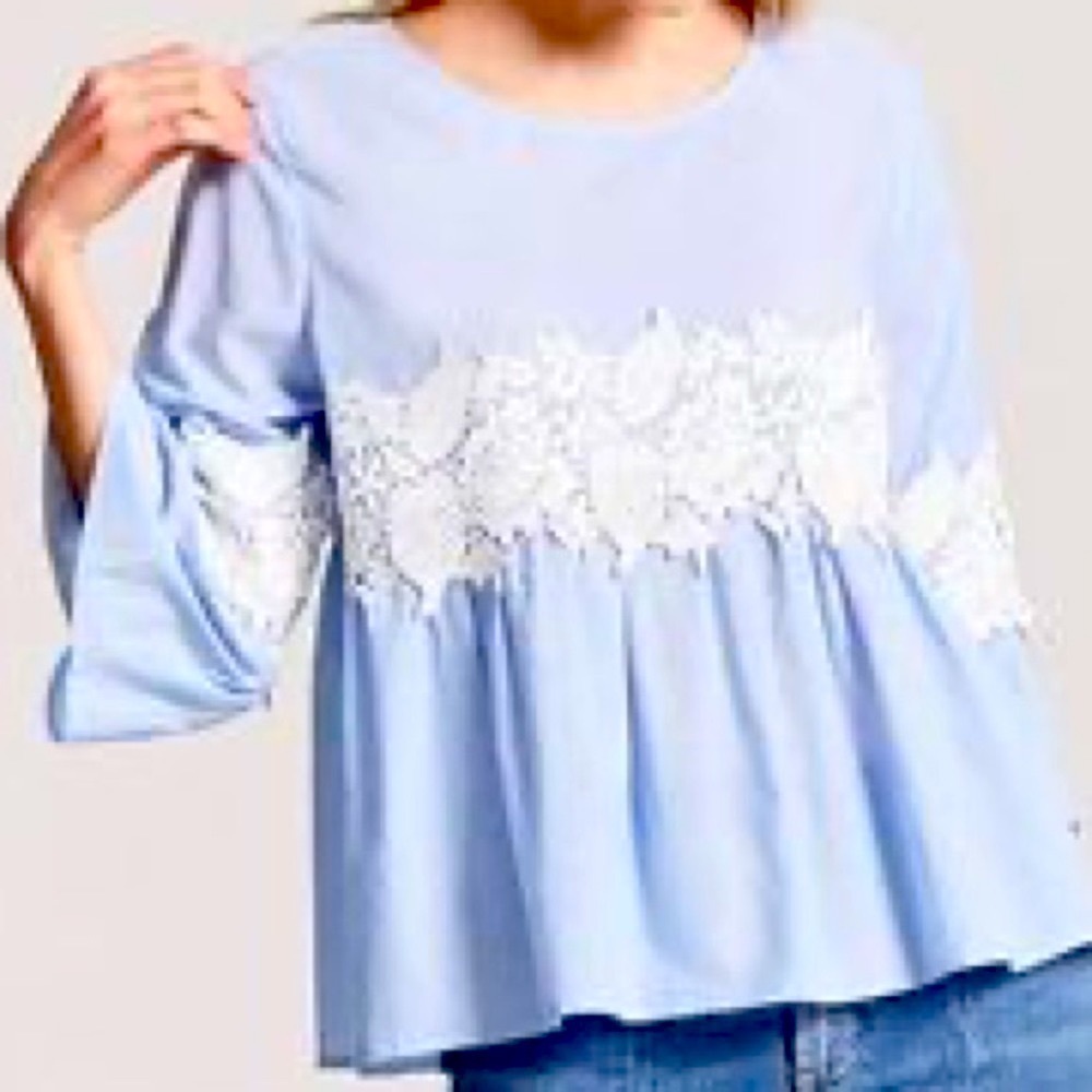 Forever 21 Blue Striped Peplum Top With Floral Appliqué